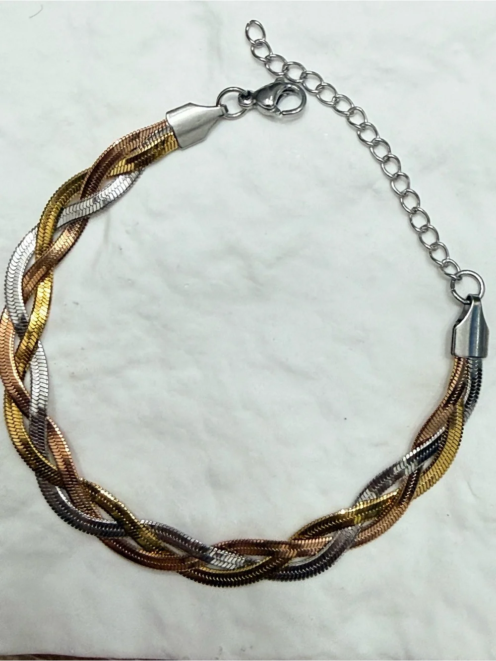 18k Gold Plated Tri-Tone Braided Women's Bracelet - Gold, Rose Gold & Silver